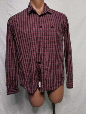 Indian Terrain Men's Burgundy and Black Plaid Button-Down Shirt